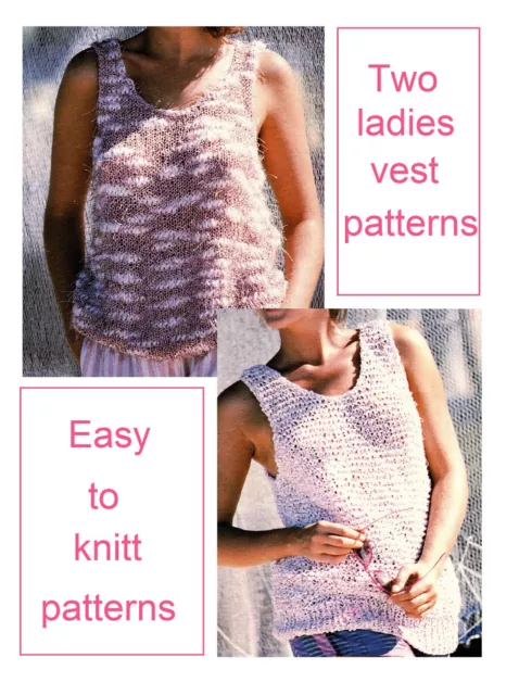 2 ladies vest, easy knitting pattern, summer tops, Girls pattern. Vintage.