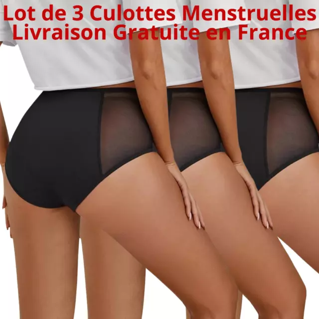 Lot de 3 Culottes Menstruelles Coton Ultra Absorbante Flux abondant Slip Règles 2