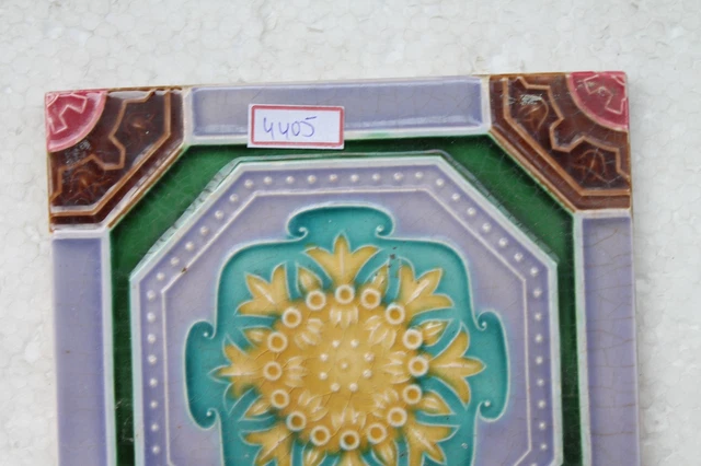 Vintage Tile Art Nouveau Majolica Yellow Flower Design Architecture Tile Nh4405 2
