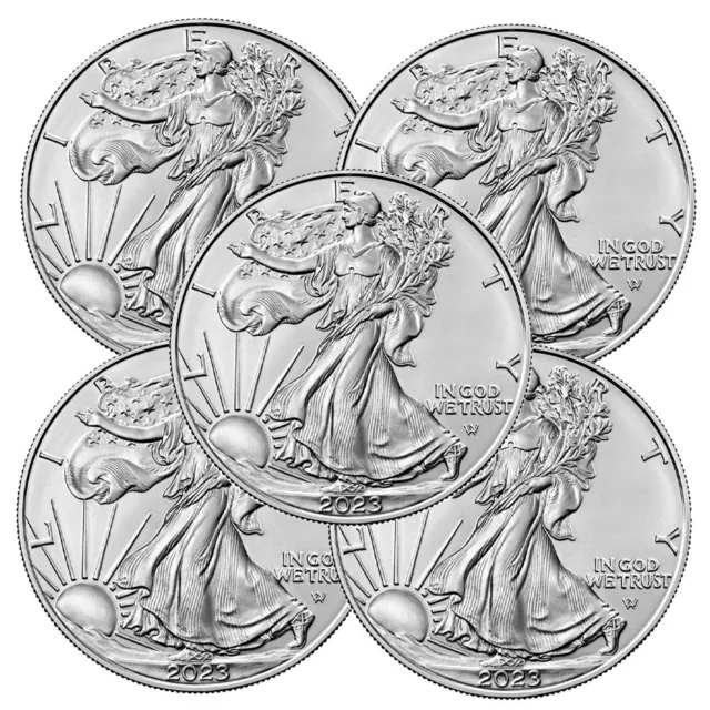 Lot of 5 - 2023 $1 American Silver Eagle 1 oz BU