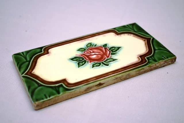 Antique Border Tile Art Nouveau Majolica Japan Rose Ceramic Porcelain Green "06 3
