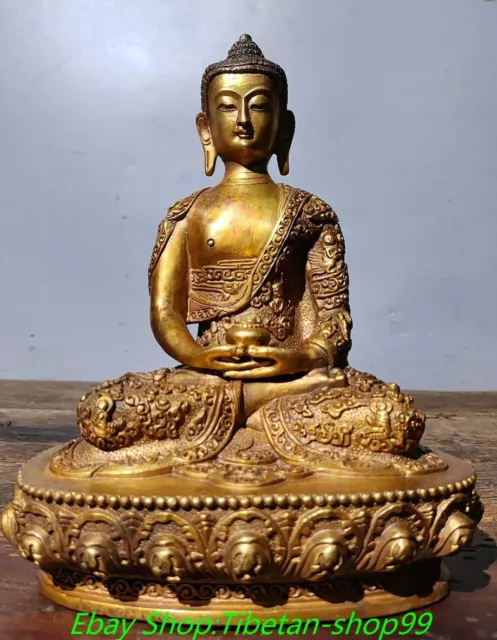 8.8'' Old Tibetan Bronze Gilt Shakyamuni Sakyamuni Amitabha Buddha Statue