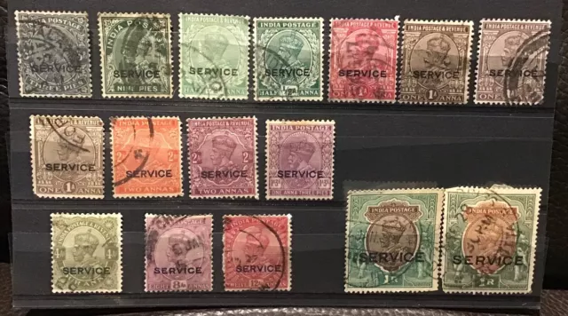 INDIA Stamps King George V OFFICIALS Overprinted SERVICE to 1 R Mint/Used