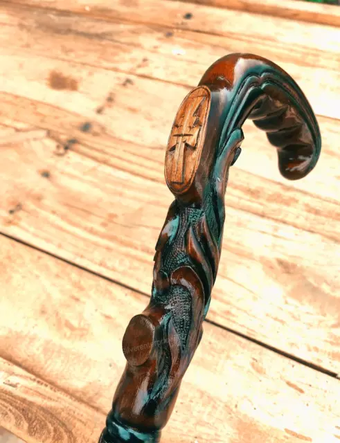 Christian Cross Wooden Walking Stick Cane - Wood carved crafted Walking stick,