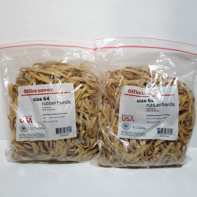 Rubber Bands Size #64 Postal Size 2 Pounds 3.5"x1/4" Lot Bulk Office Depot