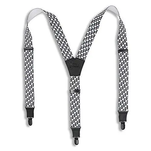 Suspenders The Ruler White and Black Elastic Wide 1.36 inch | Wiseguy Original