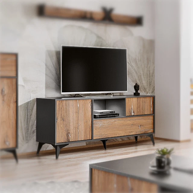 Meuble TV 4 portes en métal noir 180 cm - Inoa
