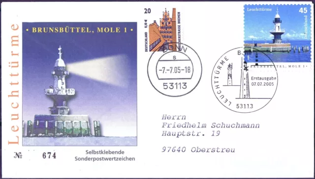 BRD 2005: Leuchtturm Brunsbüttel FDC der selbstklebenden Nr 2479! Gelaufen 23-10
