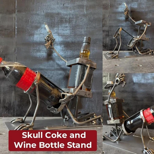 PORTE-BOUTEILLES EN MÉTAL en forme de crâne pour vin et whisky steampunk home EUR 20,92