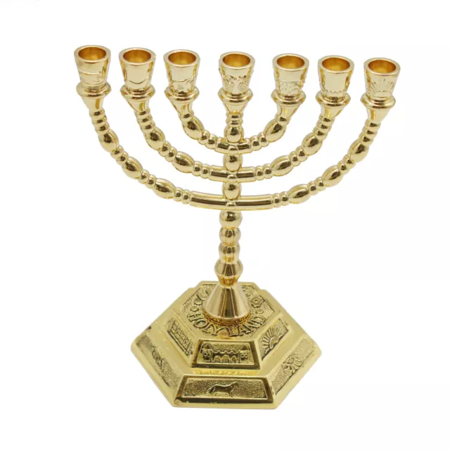 Candlestick 7Branch Jerusalem Hanukkah Menorah Candle Holder Jewish Holiday T0H0