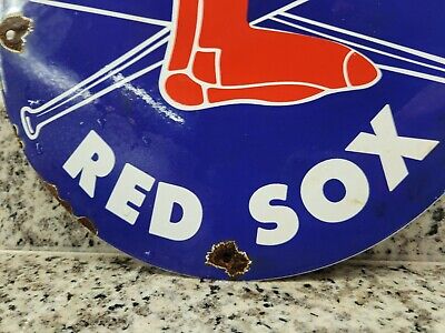 Vintage Boston Red Sox Porcelain Sign Baseball Sport Athletics Gas Motor Oil 10