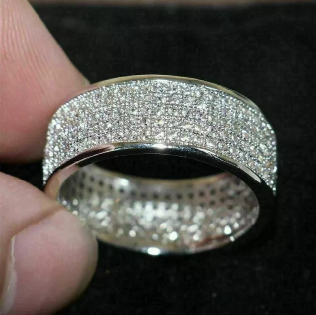 Men's Engagement Wedding Band Ring 2.50 Ct Round Cut Diamond 14K White Gold Over