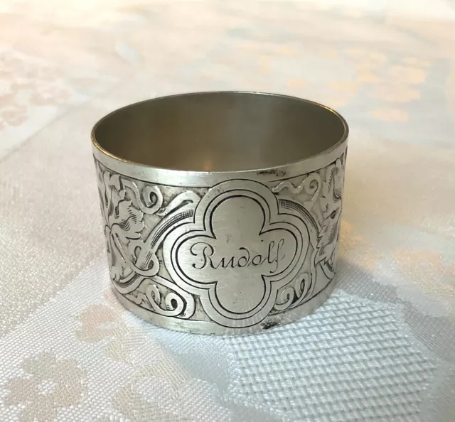 Antique German solid silver napkin ring RUDOLF