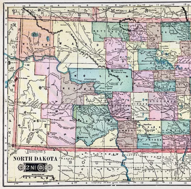 1904 North Dakota Map ORIGINAL Fargo Bismarck Grand Forks RAILROADS FORTS