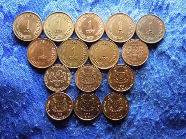 SINGAPORE 1 CENT 1967-2001 (15) see description
