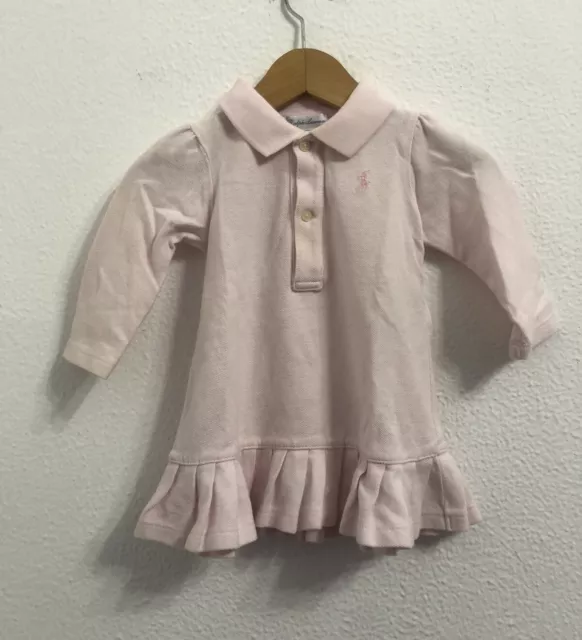 RALPH LAUREN Vestito abito bambina neonata rosa logo Tg 9 Mesi Cotone Cotton
