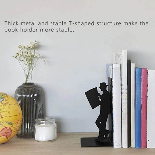 ()Book Ends Black Unique Wrought Iron Figure Stable TShaped Decorative