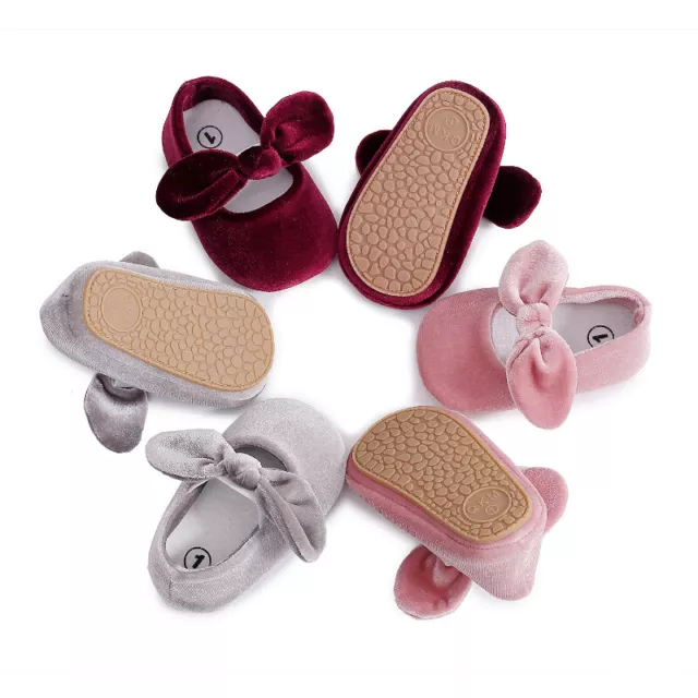 Bébé Filles Semelle Souple Chaussures Velours Plats Noeud Princesse Fête Robe