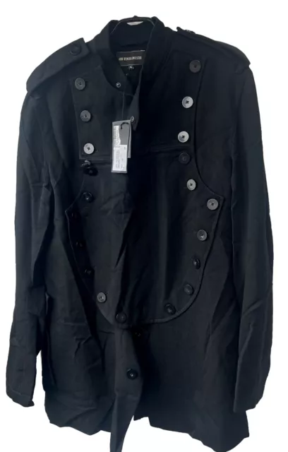 Mens Ann Demeulemeester Caban Laine Cotton Black Coat Ribon Black Size Xlarge