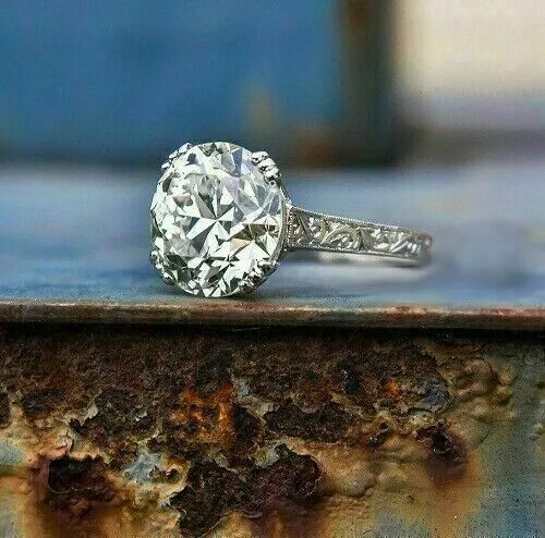 3.56 Carat Lab-Created Round Cut Diamond Victorian Royal Vintage Engagement Ring
