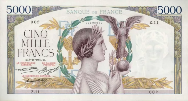 040) 5000 Francs Victoire, type 1934 (8.11/1934). Faux moderne.