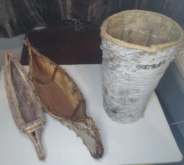 LOT OF 2 BIRCHBARK CANOES and 1 VASE Native American