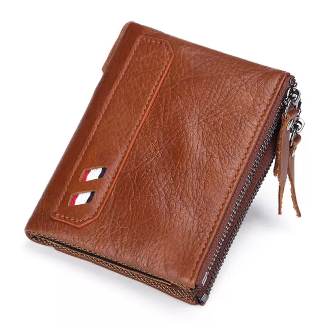 Genuine Leather Rfid Zip Coin Pocket  Short Soft Slim Fashion Men Wallet/Purse