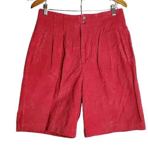 Vintage 90's Cambridge Dry Goods Red Corduroy High Waisted Mom Shorts Size 14
