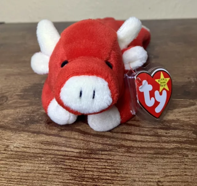 TY Beanie Baby Snort The Bull 1995 Retired Tag Errors Numeric Date, PVC Pellets
