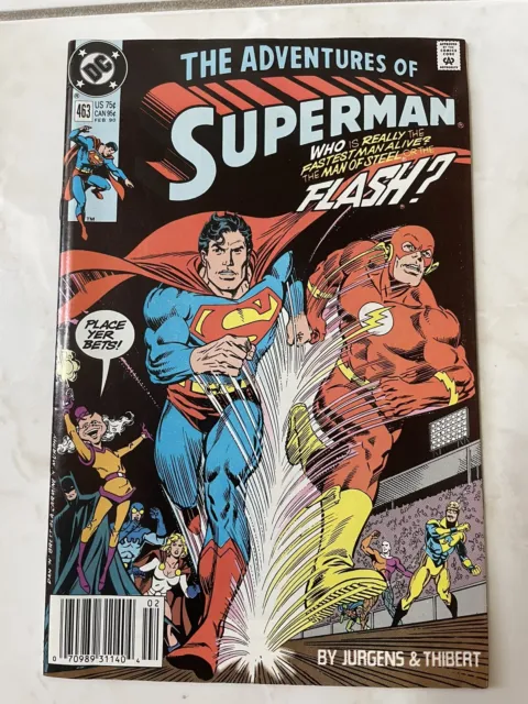 Adventures of Superman #463 Race against Flash DC 1990 VG