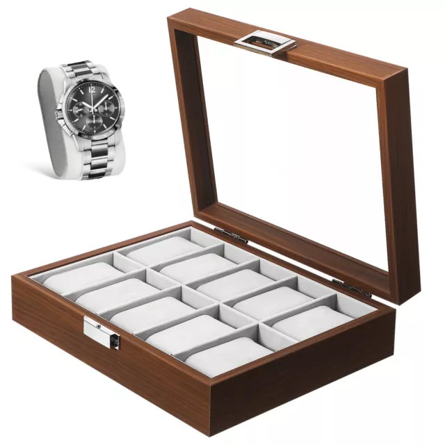 3/6/10 Grids Wooden Watch Display Case Collection Storage Box for Mens Womens