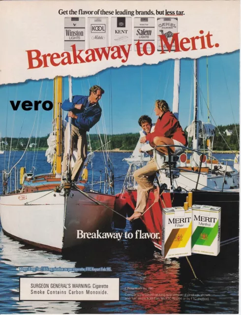 MERIT 1987 magazine ad cigarettes print clipping sail boat breakaway to Merit