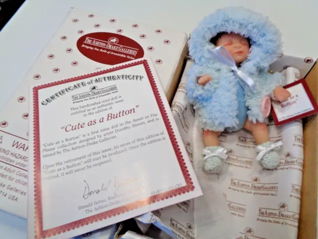 Ashton-Drake Galleries CUTE AS A BUTTON Baby Doll 5" Life Like W/ Certificate