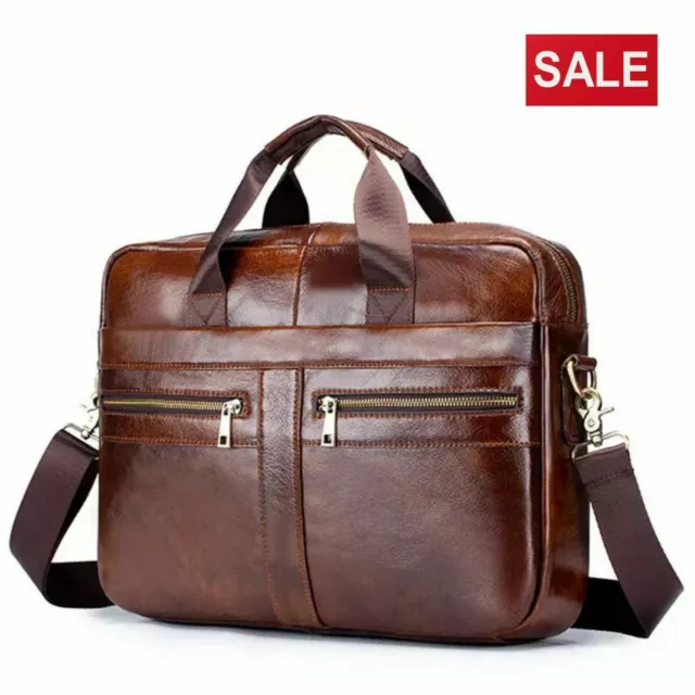 Men's Briefcase Real Leather Laptop Messenger Shoulder Bag Work Travel Handbag