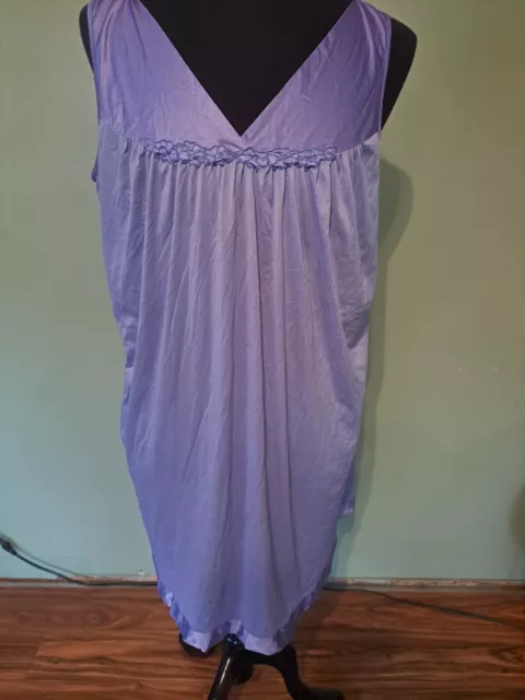 VANITY FAIR Vintage Purple Nightgown Silky Nylon Sleeveless Embroidered Size XL