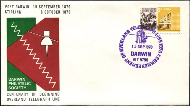 1970 Australia Centenary Of Overland Telegraph Line Darwin Philatelic Cover