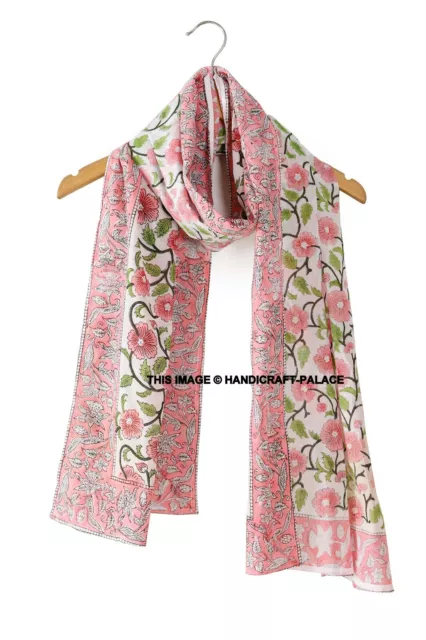 Large Cotton Block Floral Print Summer Scarf for Women Lightweight Soft Sheer