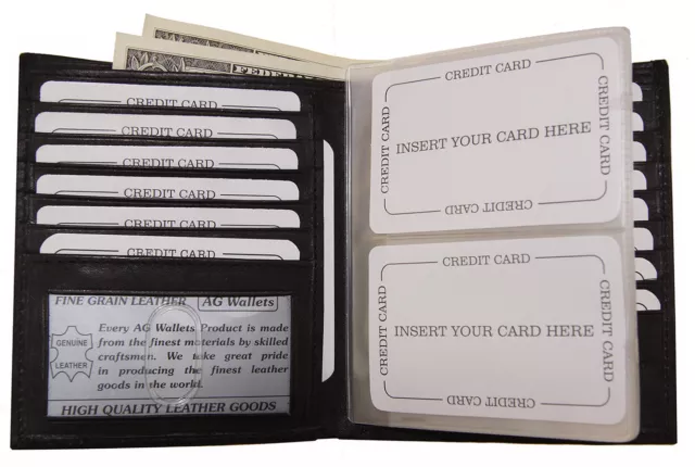 Mens Genuine Leather Bifold Wallet Slim Hipster Cowhide Multi Credit Card 1 ID