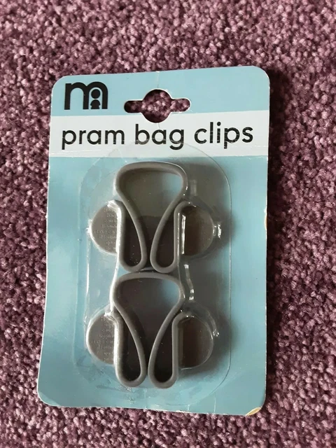 2 X MOTHERCARE Pram Bag Clips Shopping Bags etc GREY 3.99