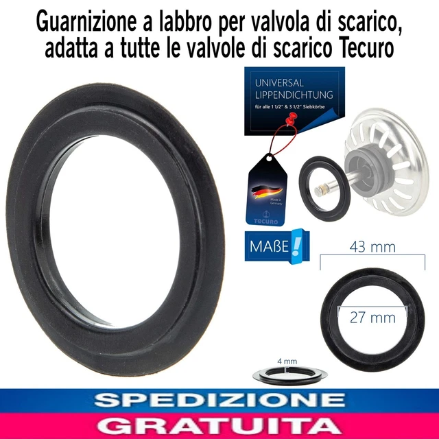 Tecuro Guarnizione A Labbro Per Valvola Di Scarico - Gomma Nera, Diametro Esterno 43 Mm - Foto 6