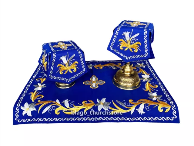 Chalice Covers Set Embroidered Gabardine Blue 18,5'x26,37'