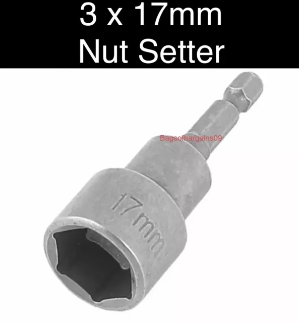 3 X 1/4" Magnetic Shank 17mm X 65mm Hex Socket Wrench Nut Driver Bit Nut Setter