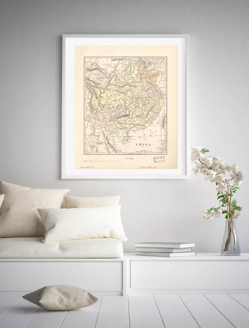 1893 Map| China| China Map Size: 20 inches x 24 inches |Fits 20x24 size frame (o