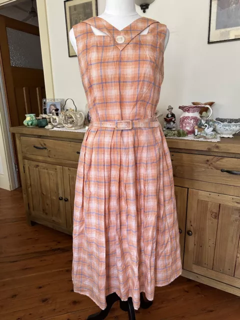 Tatyana Sz M Orange White Plaid Vintage Style Swing Dress Retro Rockabilly 50s