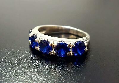 14K White Gold Finish 2.90Ct Lab Created Wedding Round Sapphire Half Band Ring