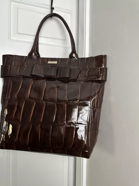 Kate Spade Elena Knightsbridge Croc Embossed Brown Leather Tote  Bag Purse