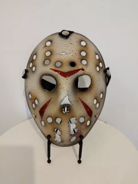 Friday The 13th Jason Vorhees Mask & Display Stand Horror Movie Custom Painted