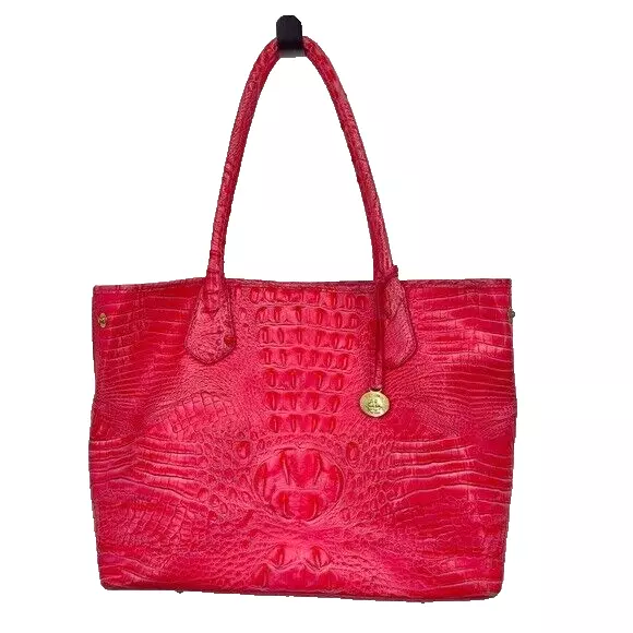 Brahmin Anytime Bag bright pink tote Croc Embossed