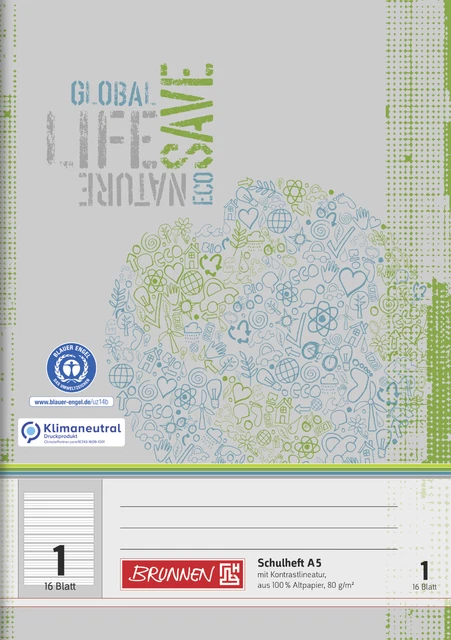 Brunnen Schulheft Heft Recycling A5 16