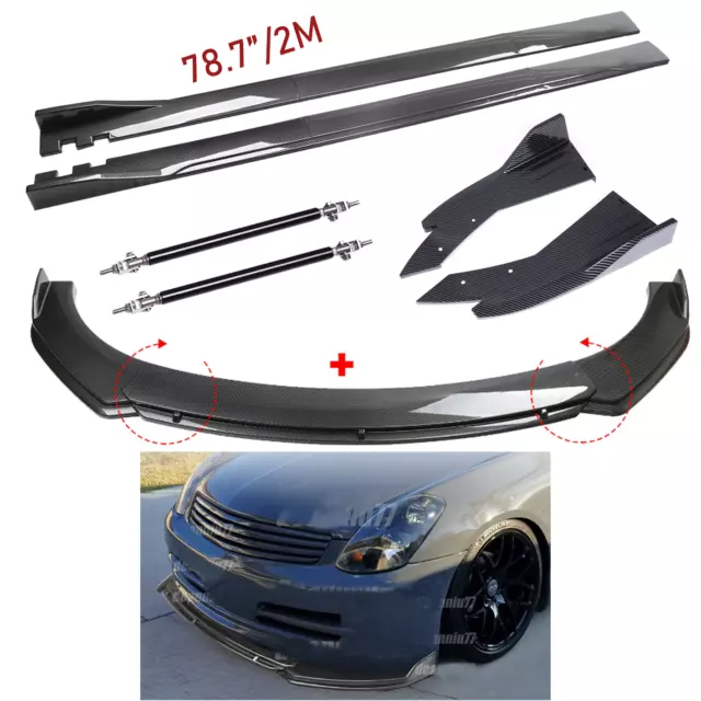 Carbon Fiber Front Bumper Lip Rear Splitter Spoiler Side Skirt For Infiniti G35